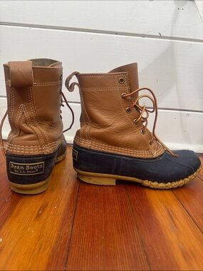 L.L. Bean Two-Tone Duck Boot in Chestnut and Navy Blue